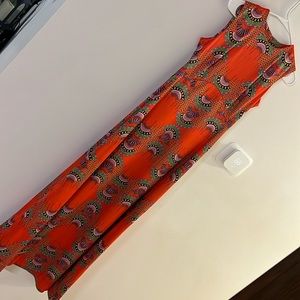 Vintage long dress oriental fan print orange size 10